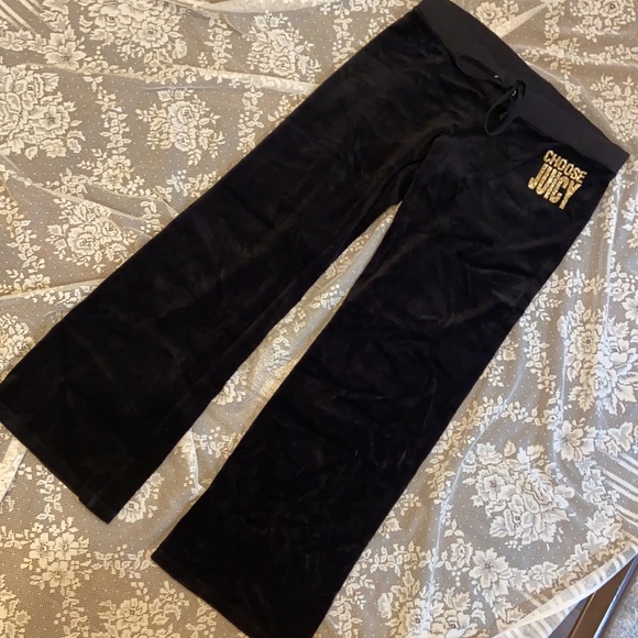 Y2K Juicy Couture Black VELOUR Tracksuit Set CHOOSE JUICY GOLD BLING - Picture 14 of 17